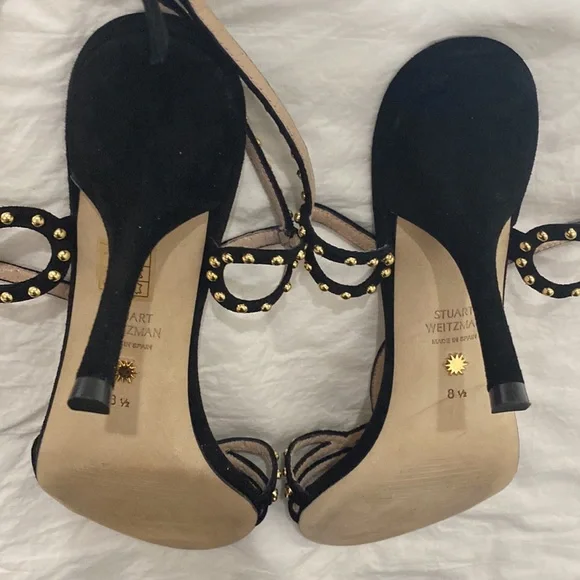 Stuart Weitzman Black and Gold Studded Heels - Picture 6 of 9